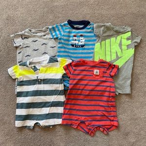 Lot of 5 Carter’s/Nike boys rompers, 3 Months